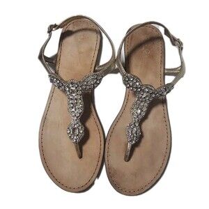 Lilly Pulitzer Gold Metallic Crystal Embellished T Strap Sandals Womens Size 10